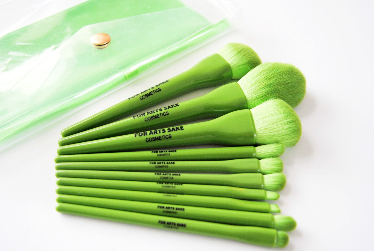 10 Piece Makeup Brush Set | Green