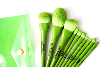 10 Piece Makeup Brush Set | Green